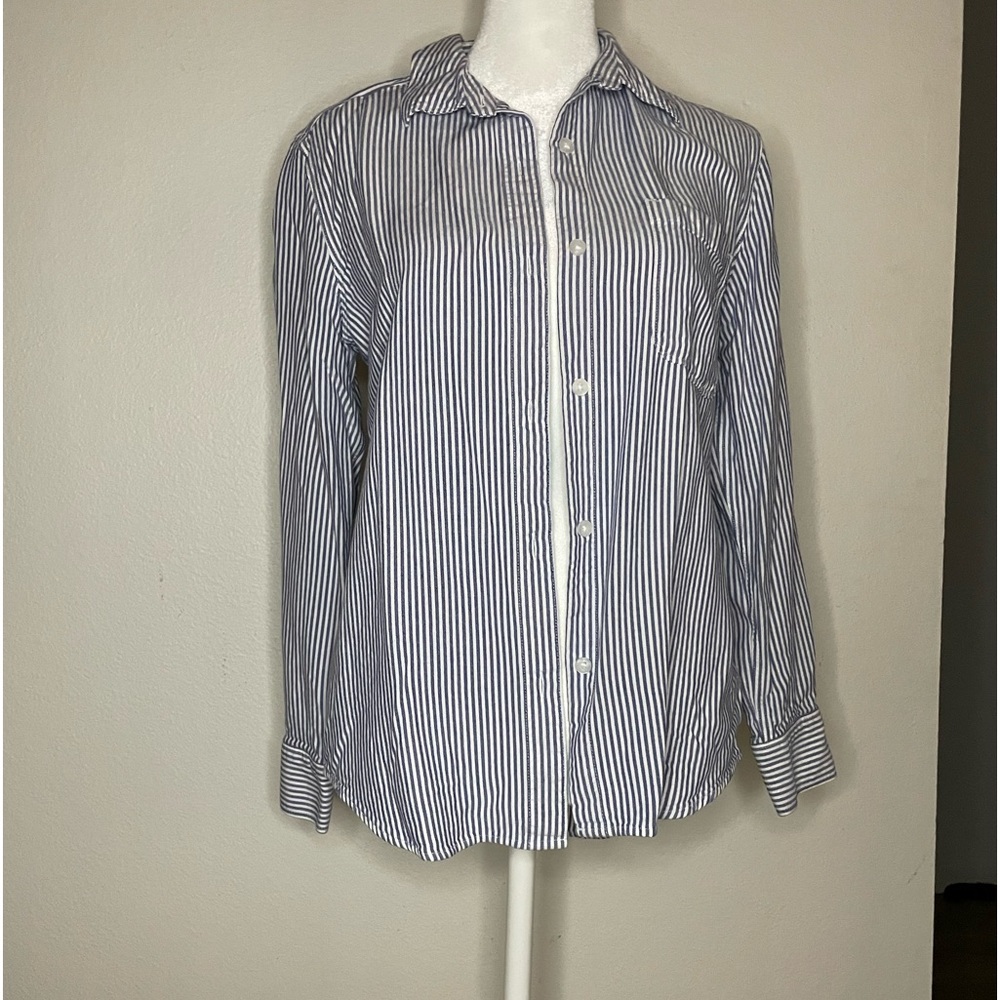 Sunday Best striped button down blouse, blue and white, size S